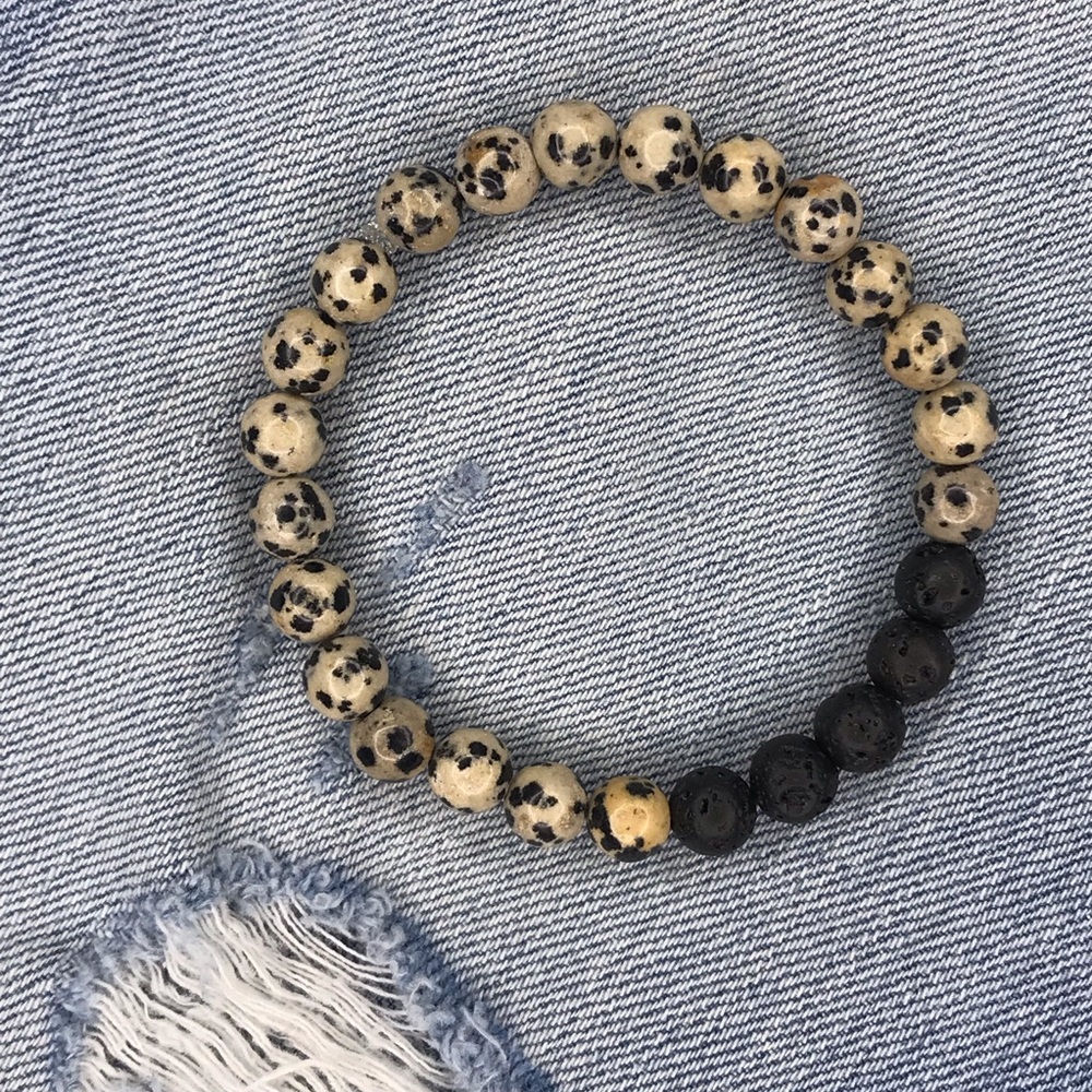 Dalmatian Jasper and Black Lava Diffuser Bracelet